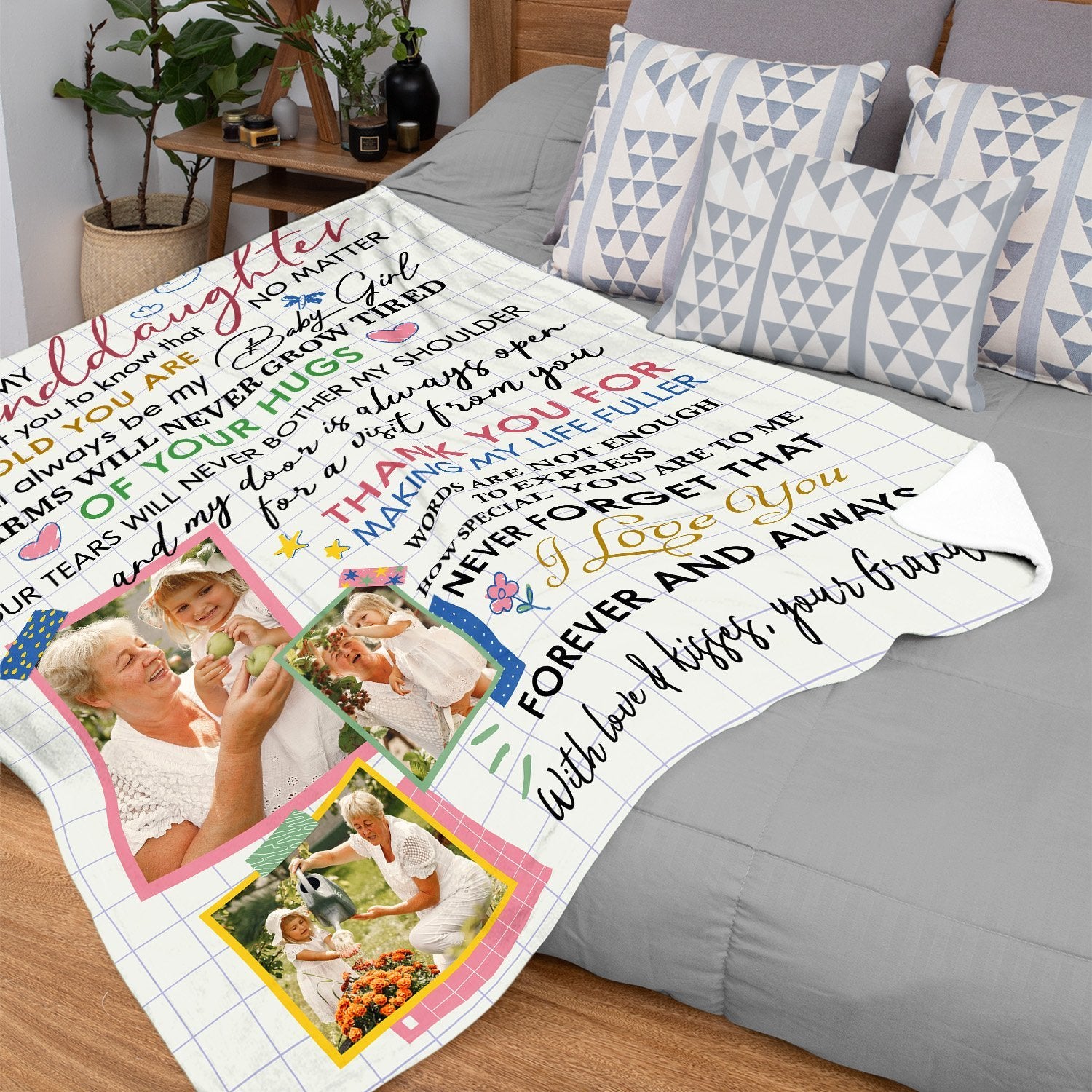 To My Granddaughter, Thank You For Making My Life Fuller, Custom Photo, Personalized Text Blanket