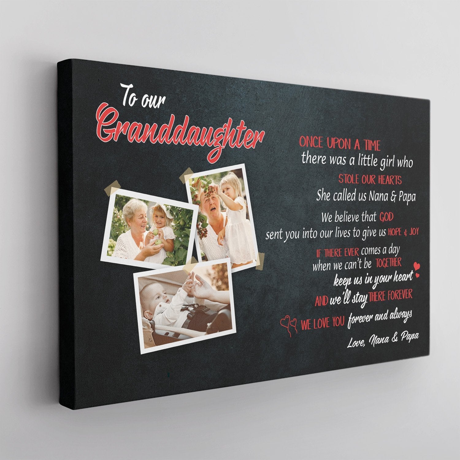 To My Granddaughter, We Love You Forever And Always, Custom Photo Canvas Wall Art