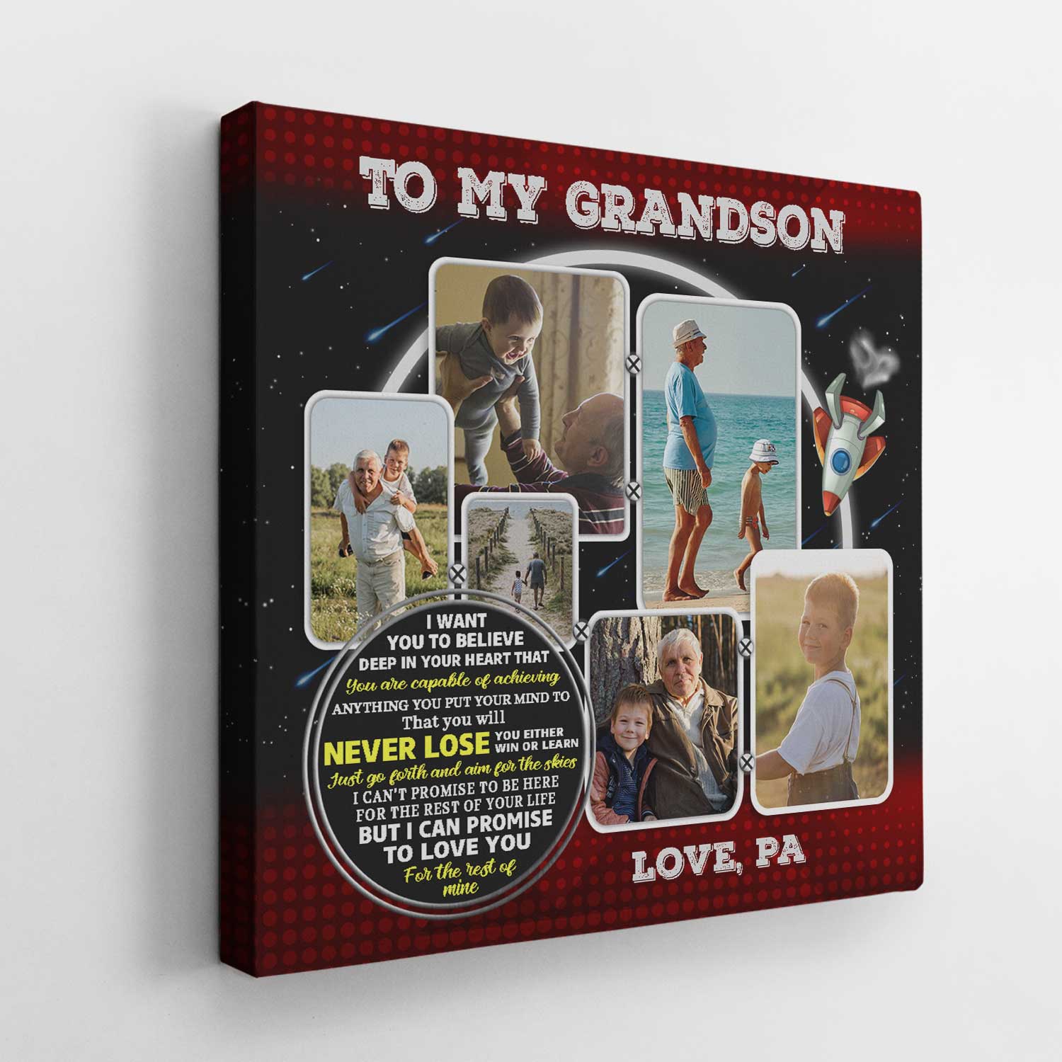 To My Grandson, Custom Photo Collage, Personalized Name Canvas Wall Art