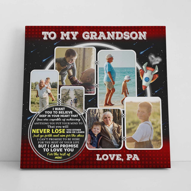 To My Grandson, Custom Photo Collage, Personalized Name Canvas Wall Art