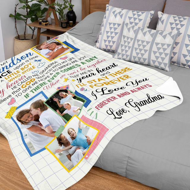 To My Grandson, Letter Blanket, Custom Photo, Personalized Text, Gift For Grandson