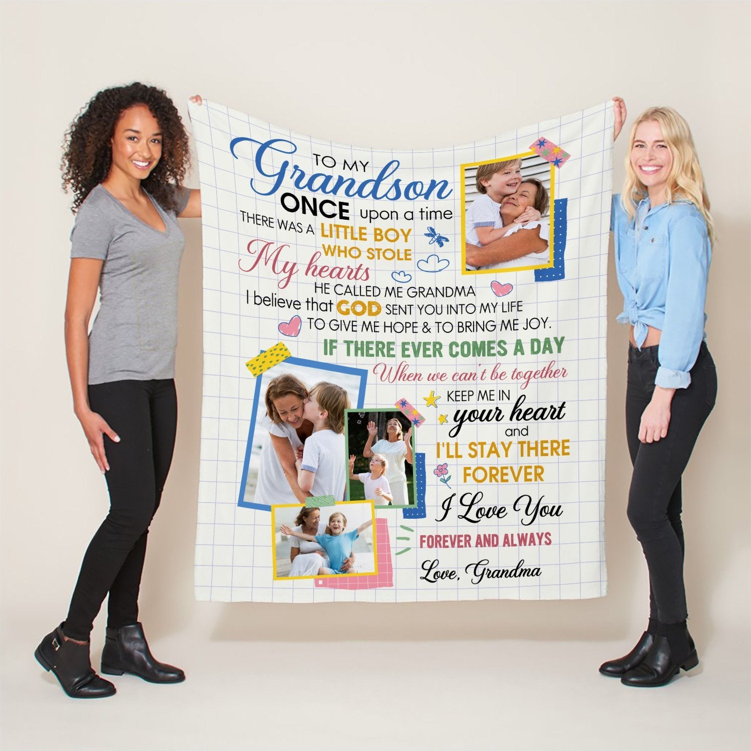 To My Grandson, Letter Blanket, Custom Photo, Personalized Text, Gift For Grandson