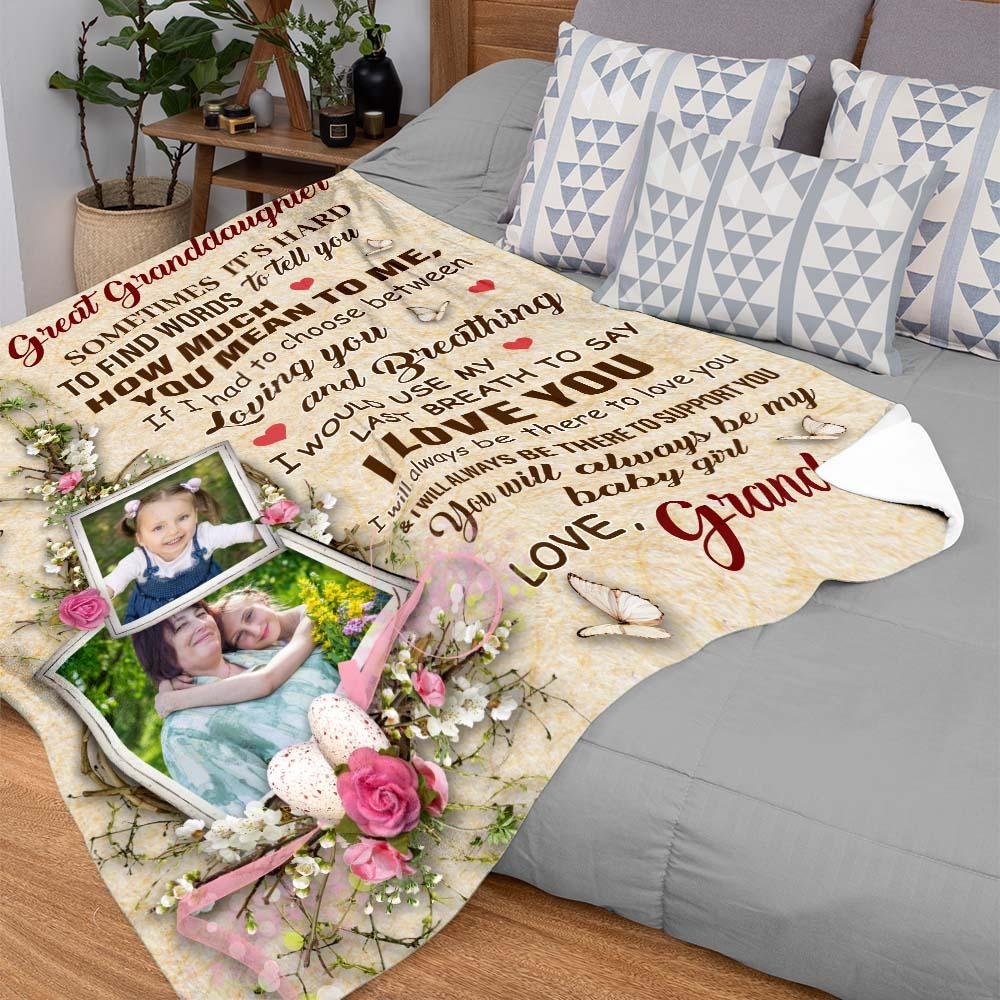 To My Great Granddaughter, Letter Blanket, Custom Photo, Personalized Text, Gift For Granddaughter