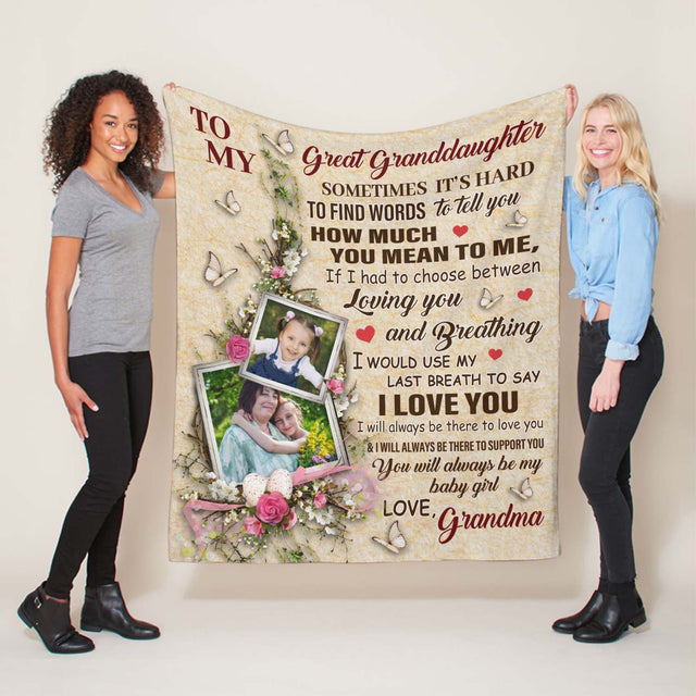 To My Great Granddaughter, Letter Blanket, Custom Photo, Personalized Text, Gift For Granddaughter