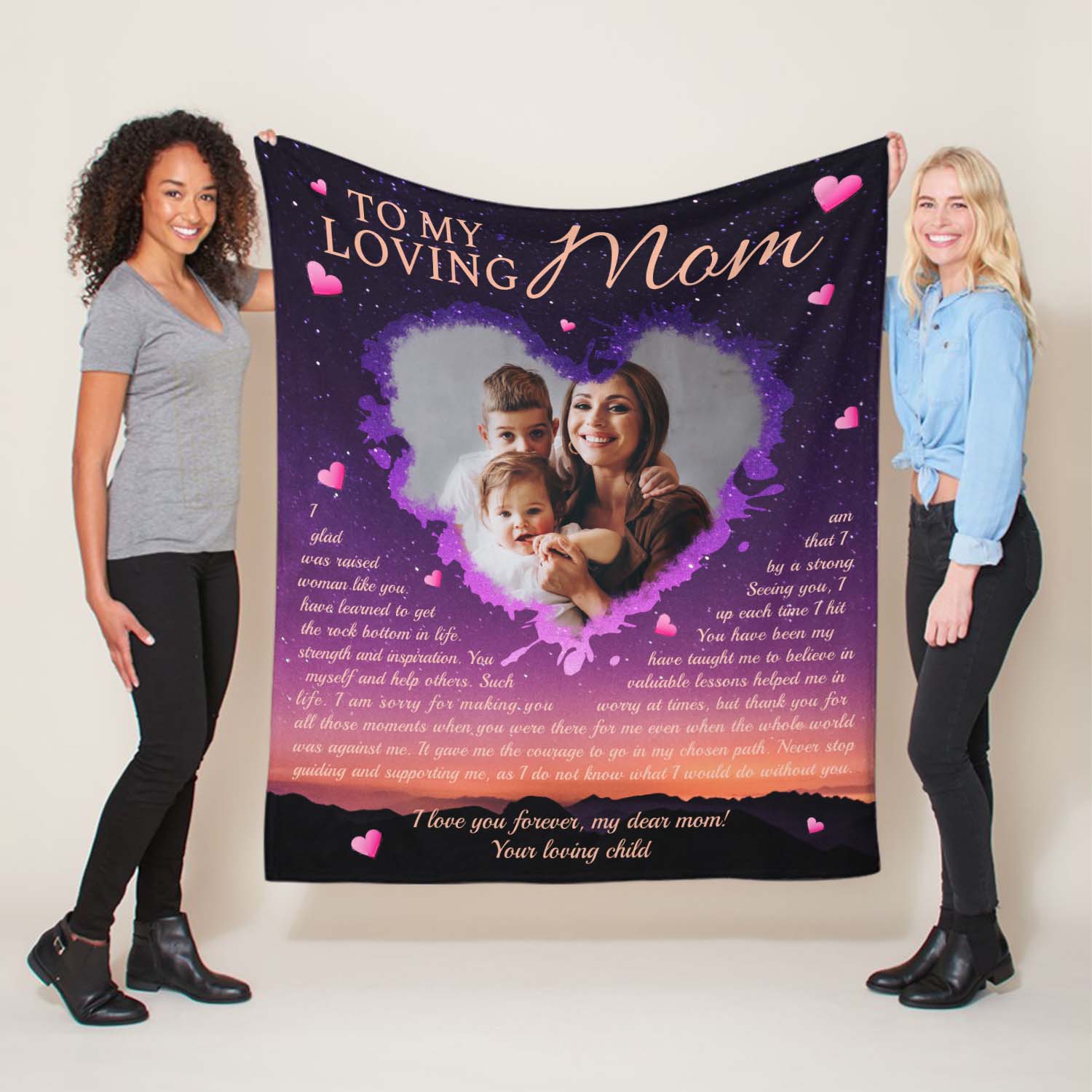 To My Loving Mom, Custom Photo, Personalized Text, Letter Blanket