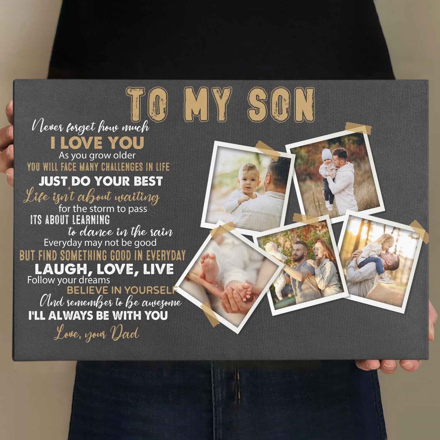 To My Son, I'll Always Be With You, Custom Photo, Personalized Name And Text Canvas Wall Art