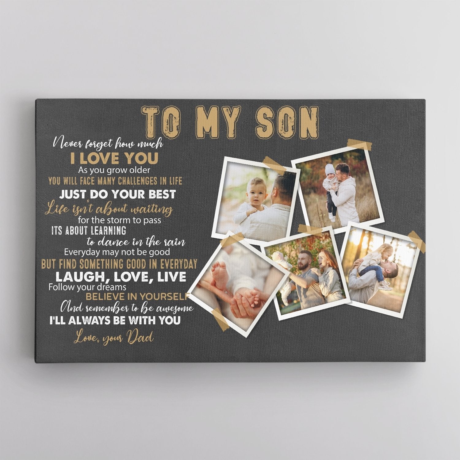 To My Son, I'll Always Be With You, Custom Photo, Personalized Name And Text Canvas Wall Art