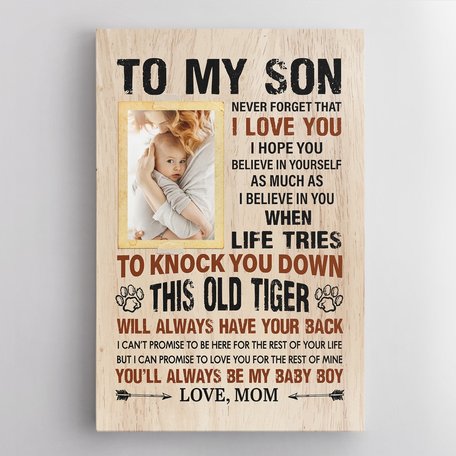 To My Son, You'll Always Be My Baby Boy, Custom Photo, Canvas Art Print