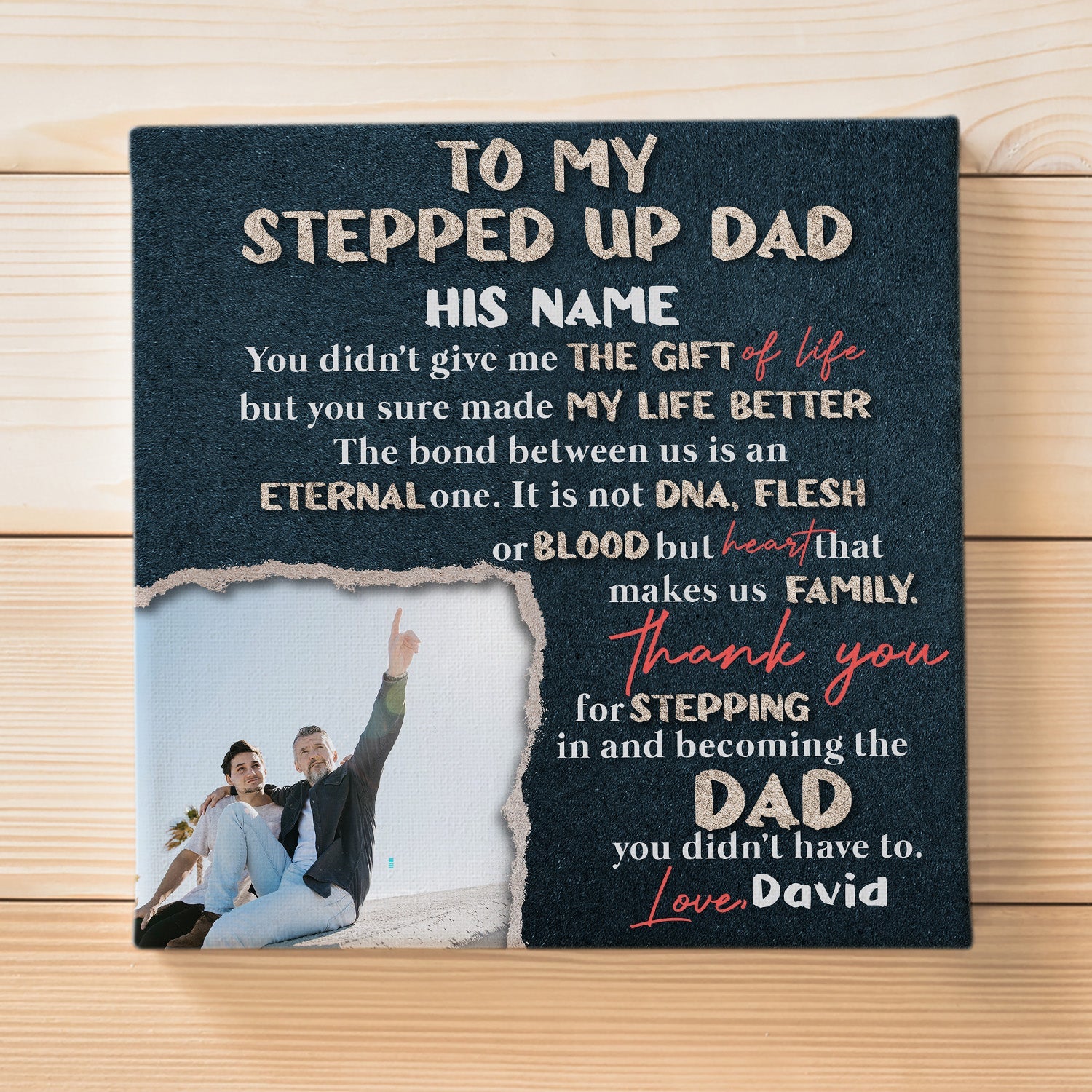 To My Stepped Up Dad, Custom Photo, Personalized Name, Canvas Wall Art