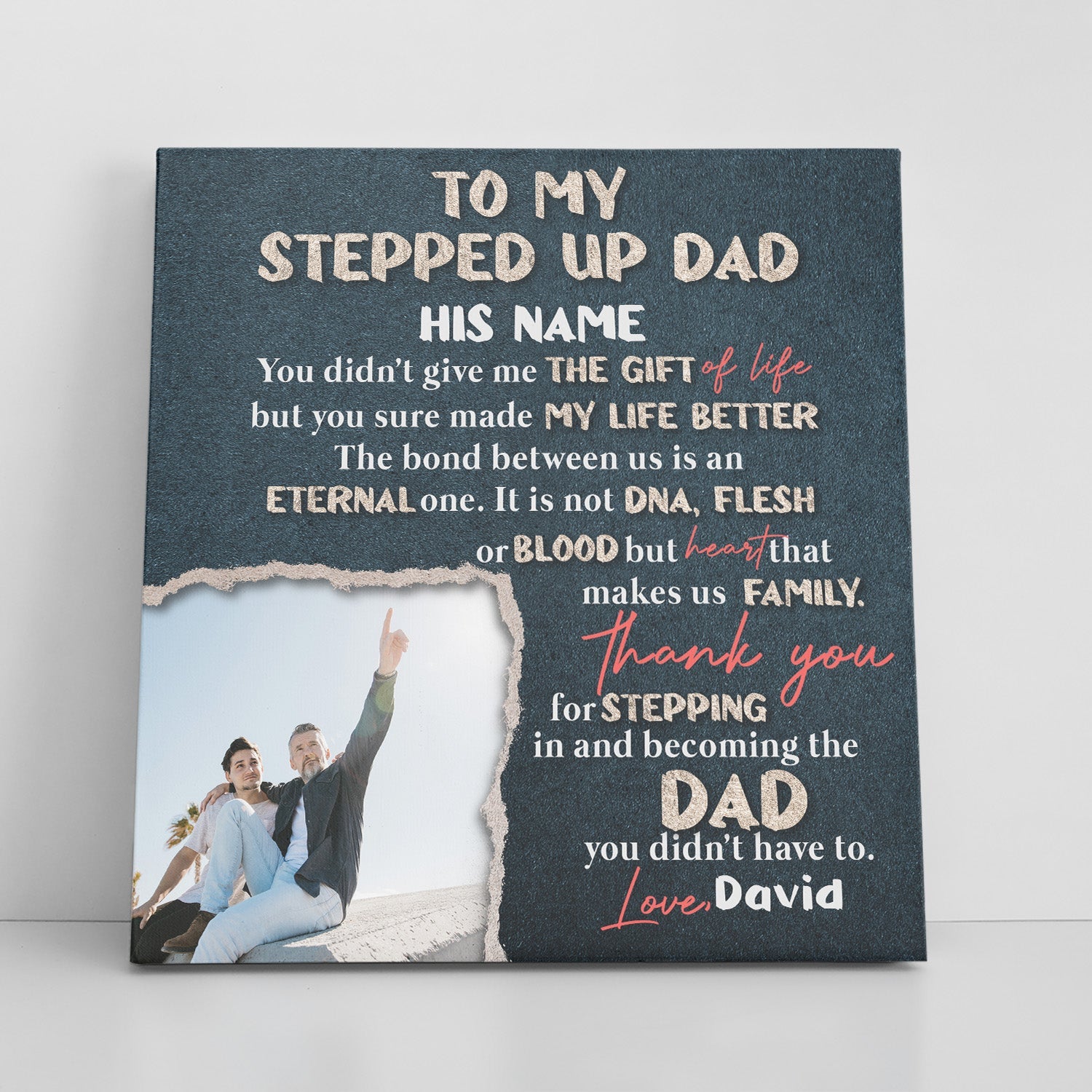 To My Stepped Up Dad, Custom Photo, Personalized Name, Canvas Wall Art