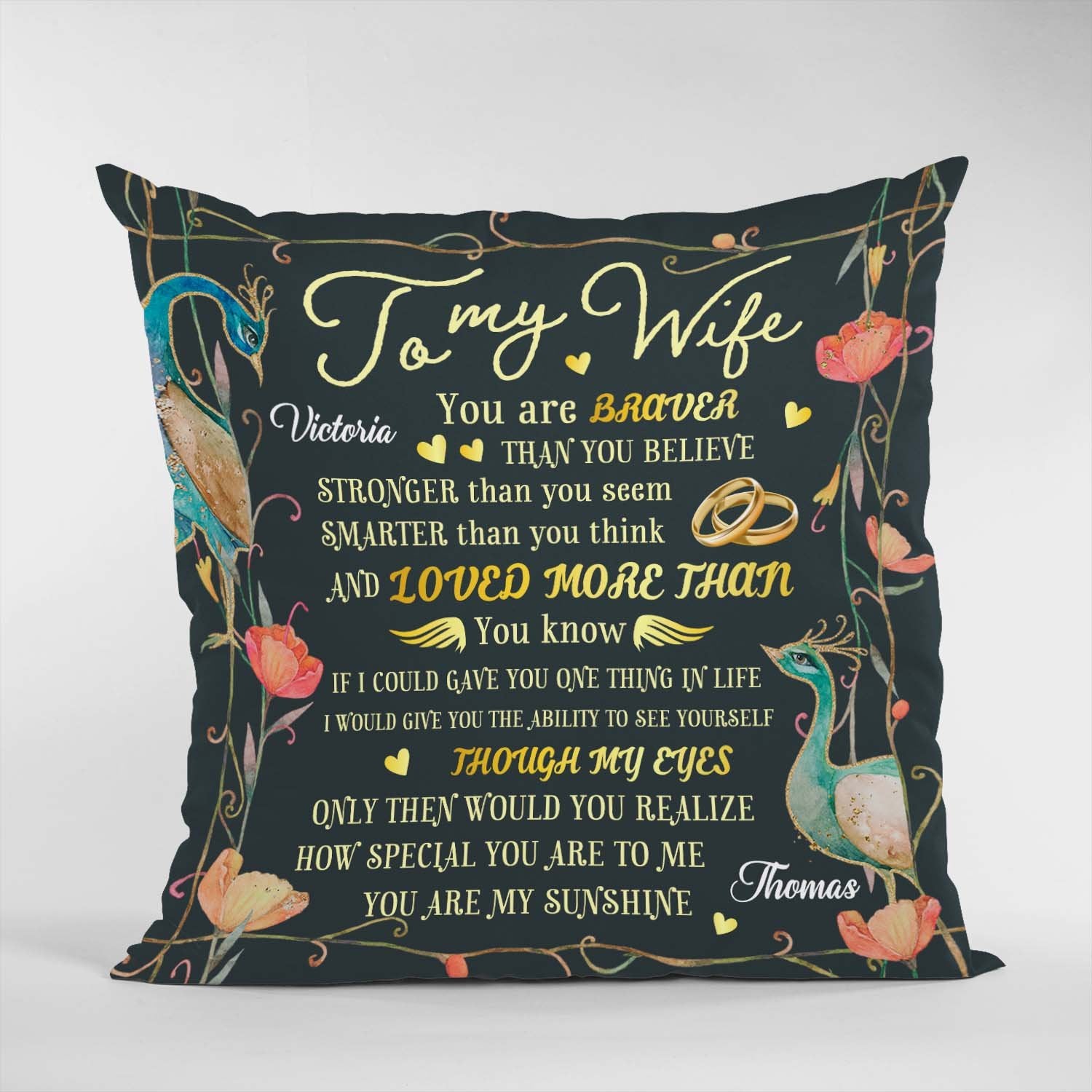 To My Wife Loved More Than, You Are My Sunshine Custom Name Pillow