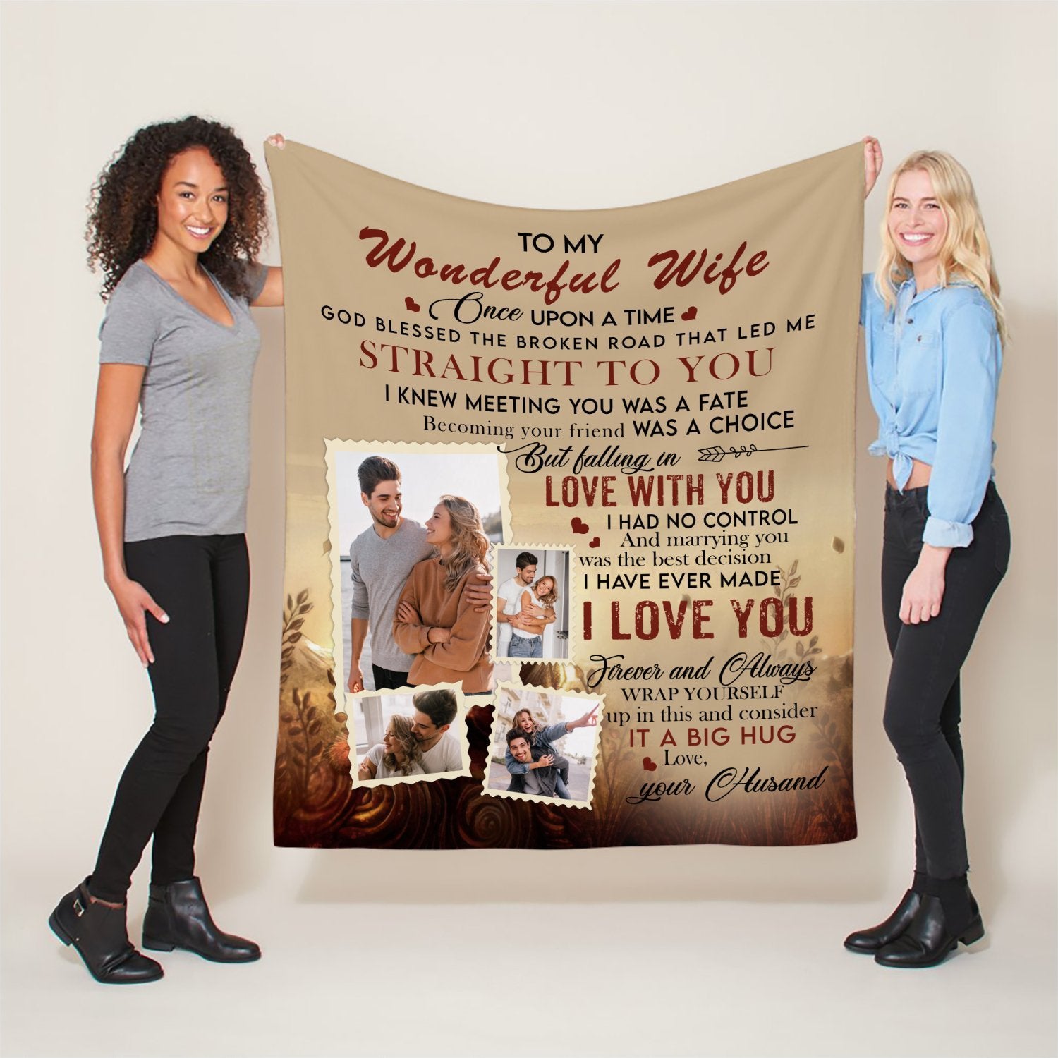 To My Wonderful Wife I Love You Forever And Always, Custom Photo, Personalized Name Blanket