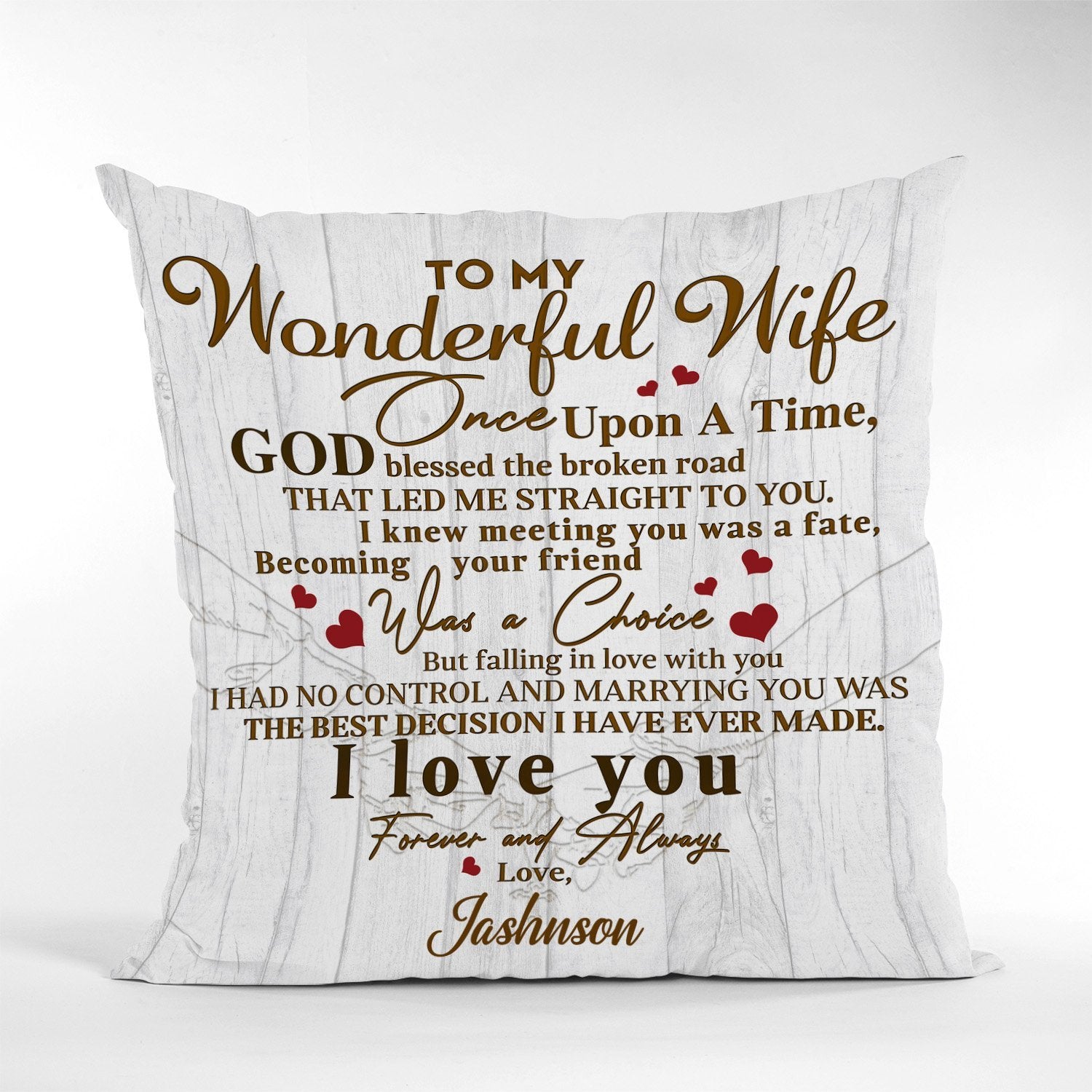 To My Wonderful Wife, I Love You, Forever And Always, Personalized Text Pillow