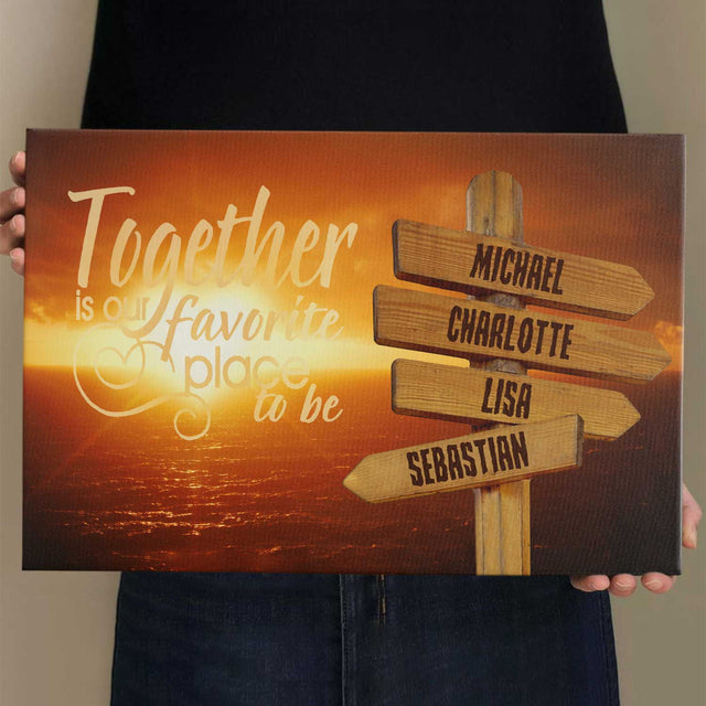 Together Is Our Favorite Place To Be, Custom Name, Street Sign, Canvas Wall Art