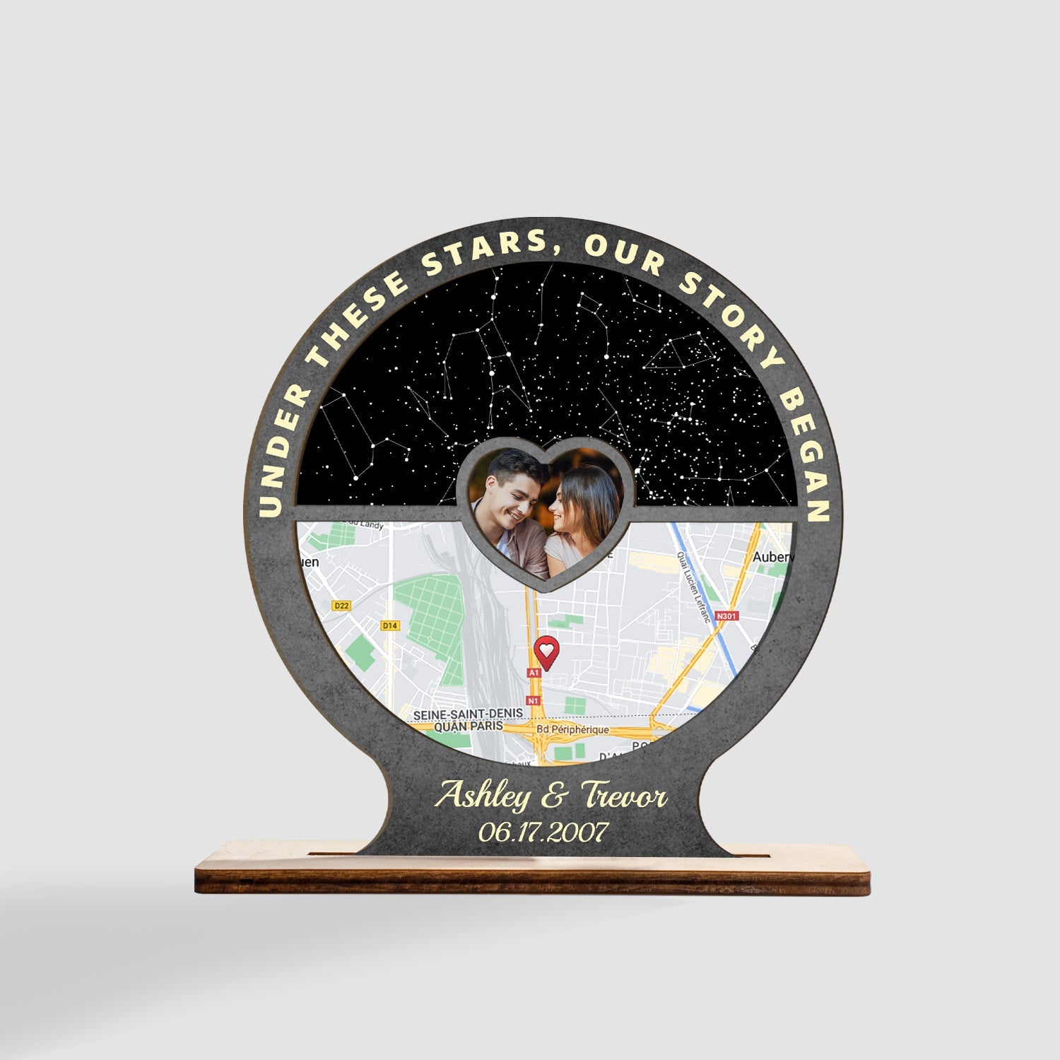 Under There Star, Our Story Began, Custom Night Sky, Map Print By Location And Photo, Wooden Plaque 3 Layers