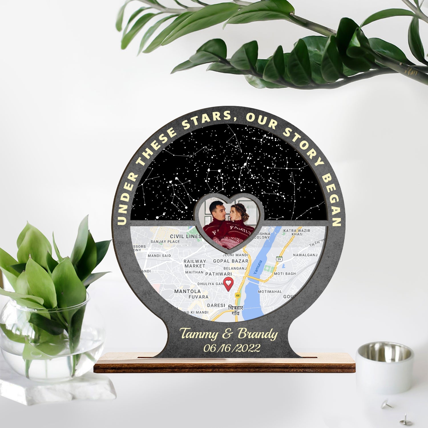 Under There Star, Our Story Began, Custom Night Sky, Map Print By Location And Photo, Wooden Plaque 3 Layers