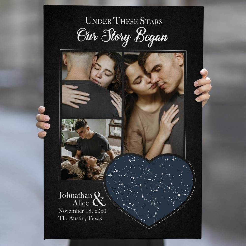 Under These Stars, Our Story Began Custom Night Sky, Photo And Text Canvas