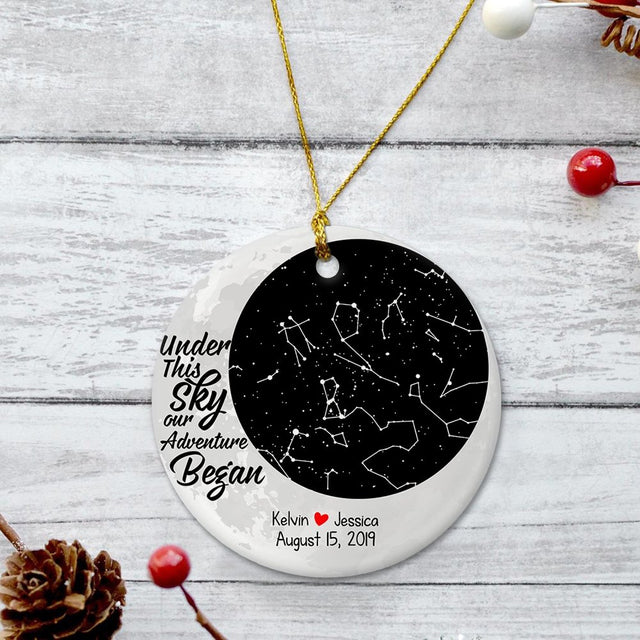 Under This Sky Our Adventure Began Custom Star Map Decorative Christmas Circle Ornament