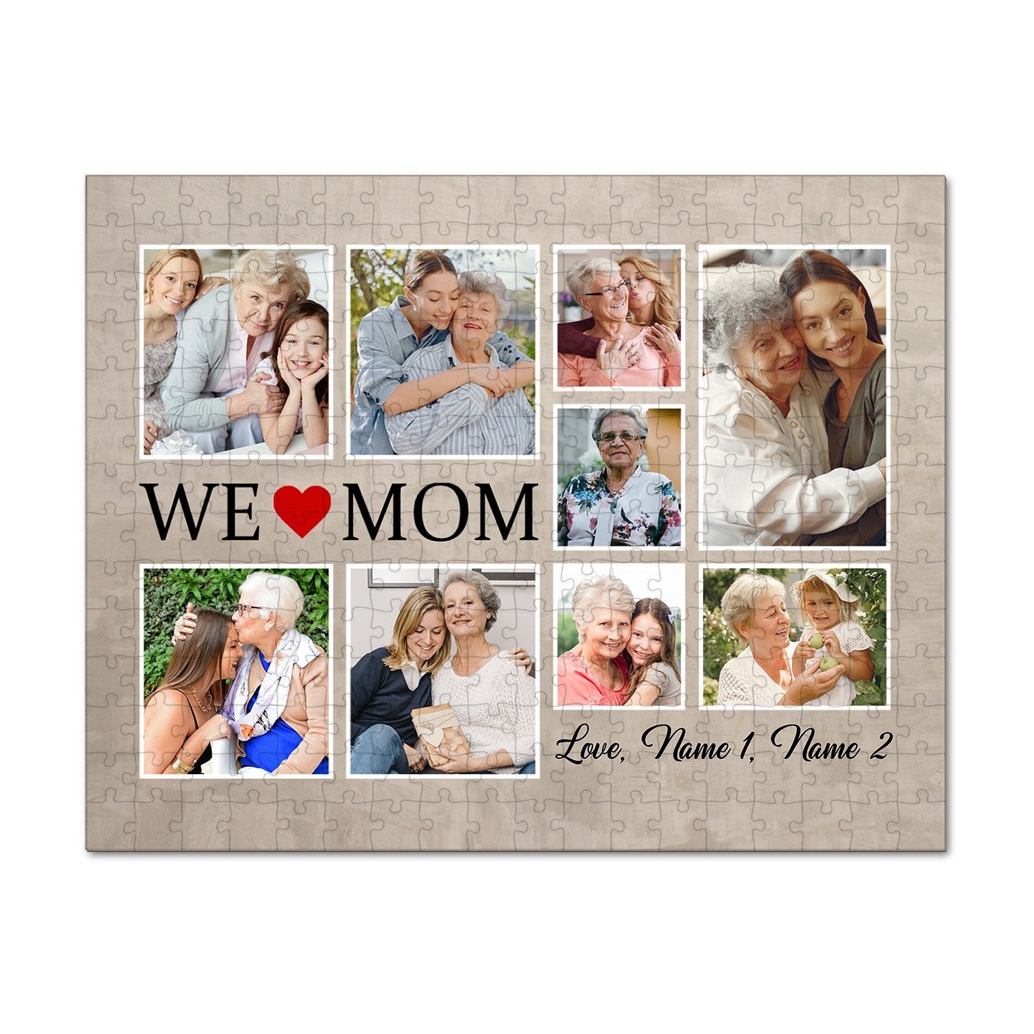 We Love Mom, Custom Photo Collage, Personalized Name Jigsaw Puzzles