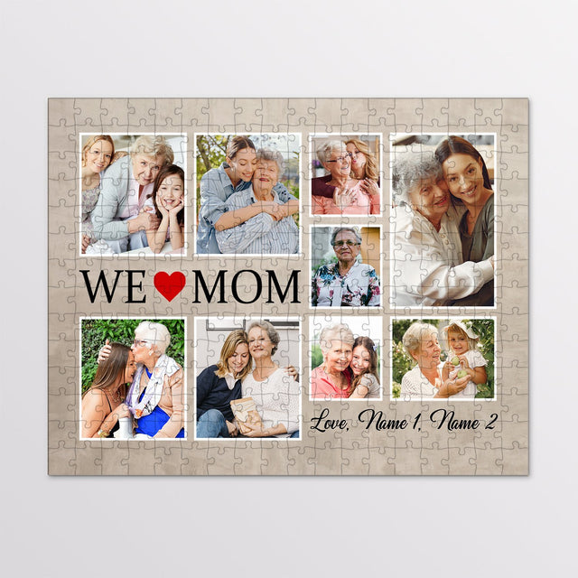 We Love Mom, Custom Photo Collage, Personalized Name Jigsaw Puzzles