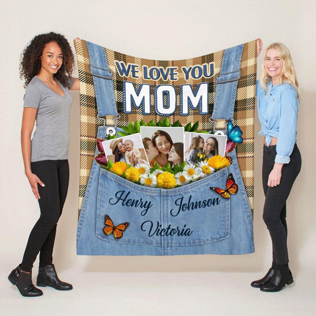 We Love Mom Custom Photo Personalized Name Blanket