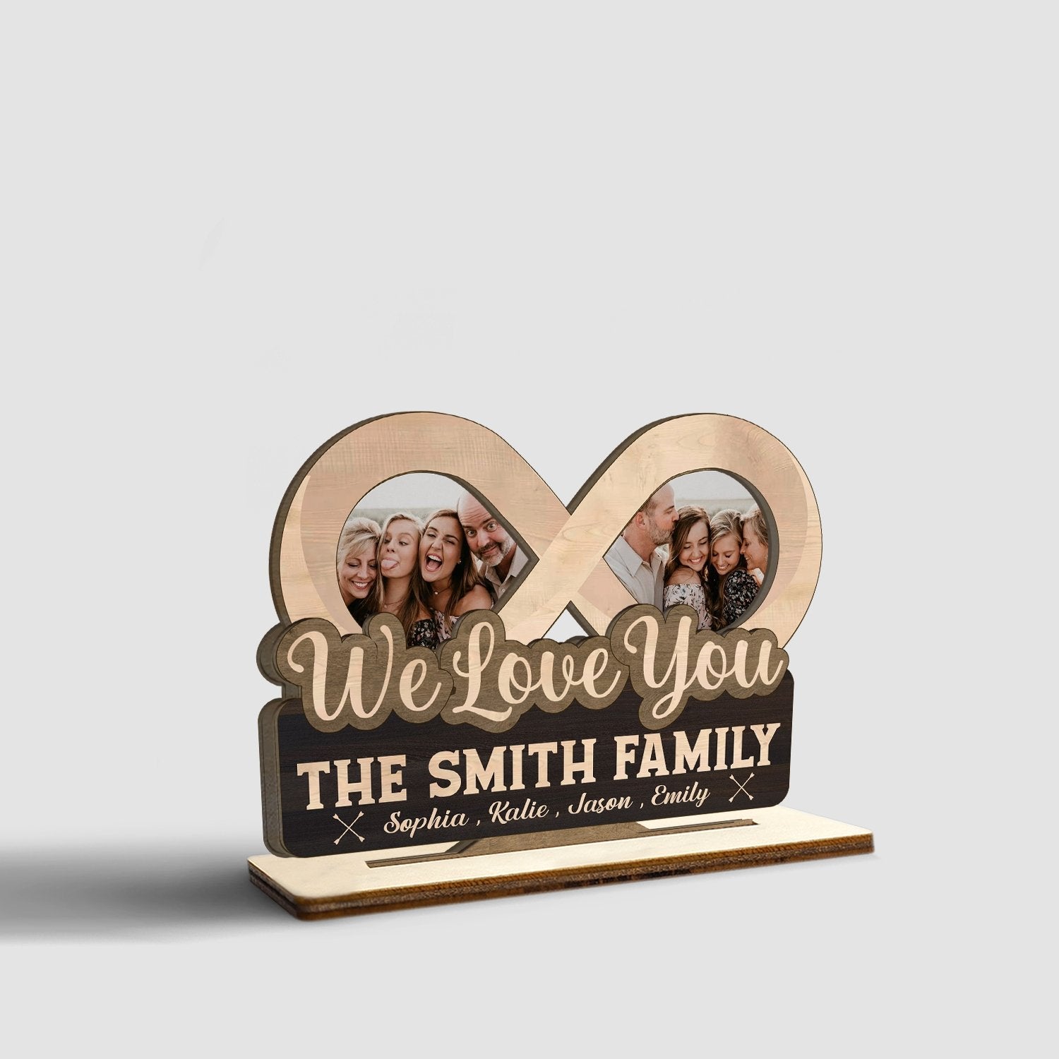 We Love You, Custom Photo, Infinity Shape, Wooden Plaque 3 Layers
