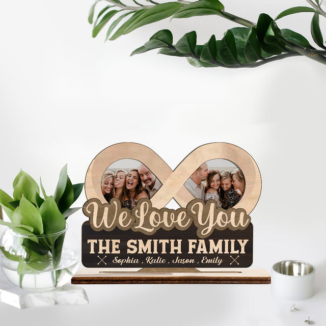 We Love You, Custom Photo, Infinity Shape, Wooden Plaque 3 Layers