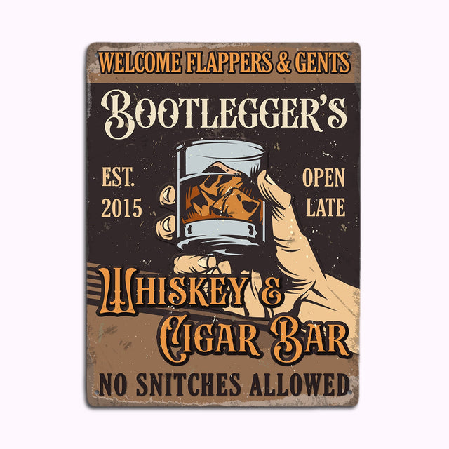Welcome Flappers & Gents, Whiskey And Cigars Bar, No Snitches Allowed, Custom Metal Signs