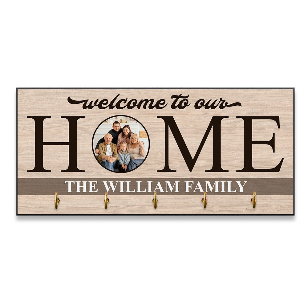 Welcome To Our Home, Custom Key Hook, Personalized Photo And Family Name