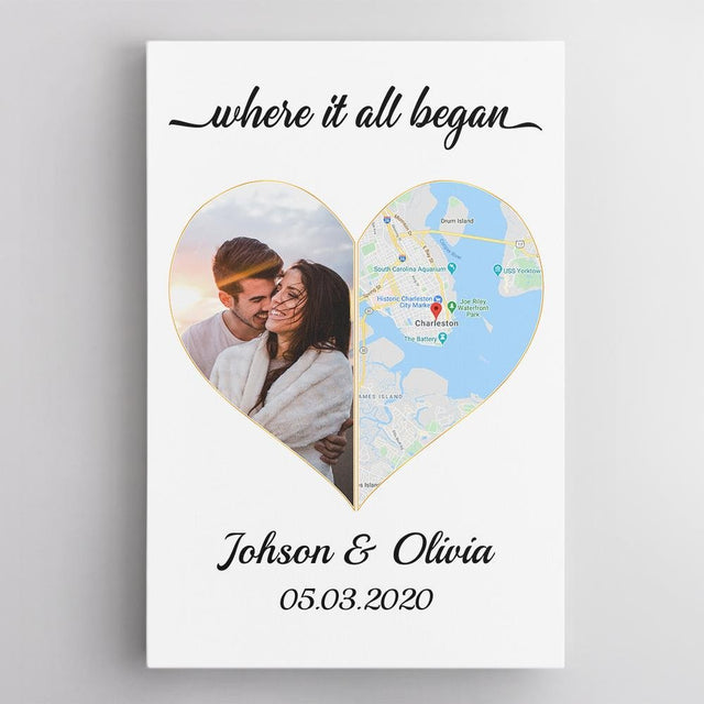 Where It All Began Custom Map And Photo White Background Canvas