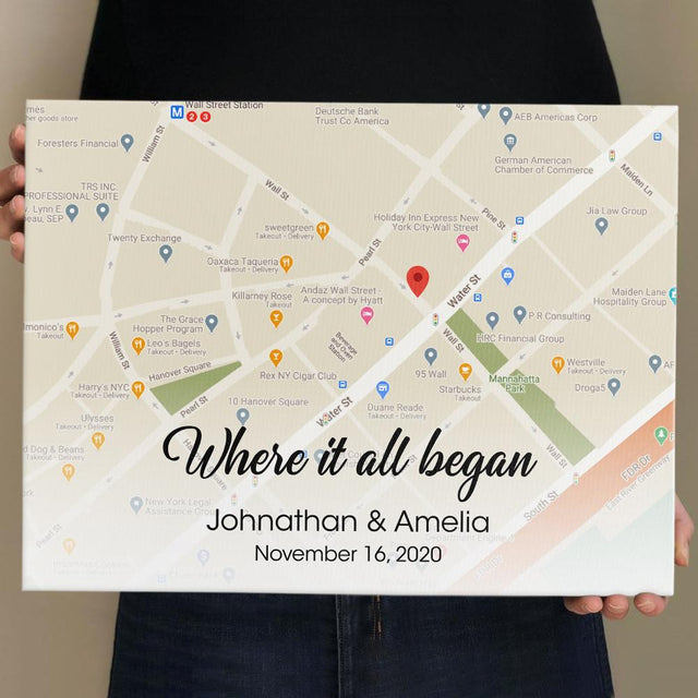 Where It All Began Custom Map Print Canvas