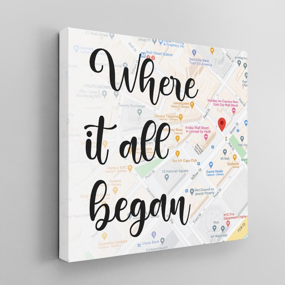 Where It All Began Custom Map Print Square Canvas