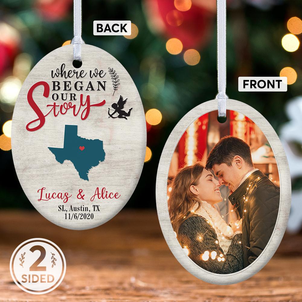Where We Began Our Story Custom Decorative Christmas Oval Ornament 2 Sided