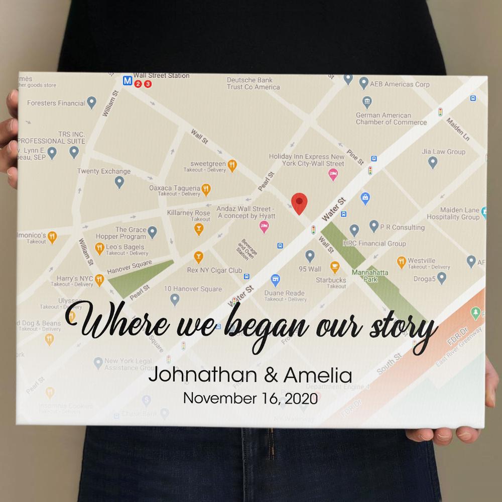 Where We Began Our Story Custom Map Print And Text Canvas