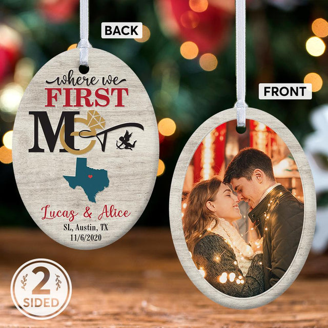 Where We First Met Custom Decorative Christmas Oval Ornament 2 Sided