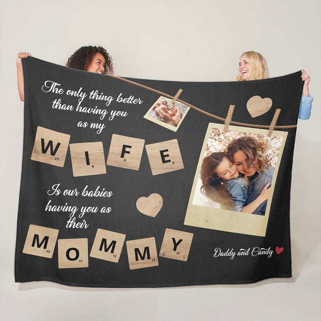 Wife And Mommy Custom Photo Collage, Personalized Name Blanket