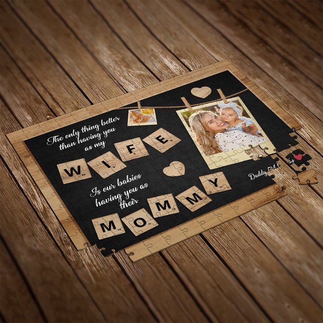 Wife And Mommy Custom Photo Collage, Personalized Name Jigsaw Puzzles