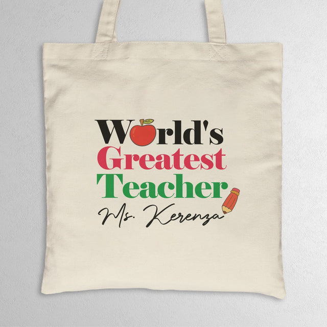 World's Greatest Teacher Custom Tote Bag, Personalized Name